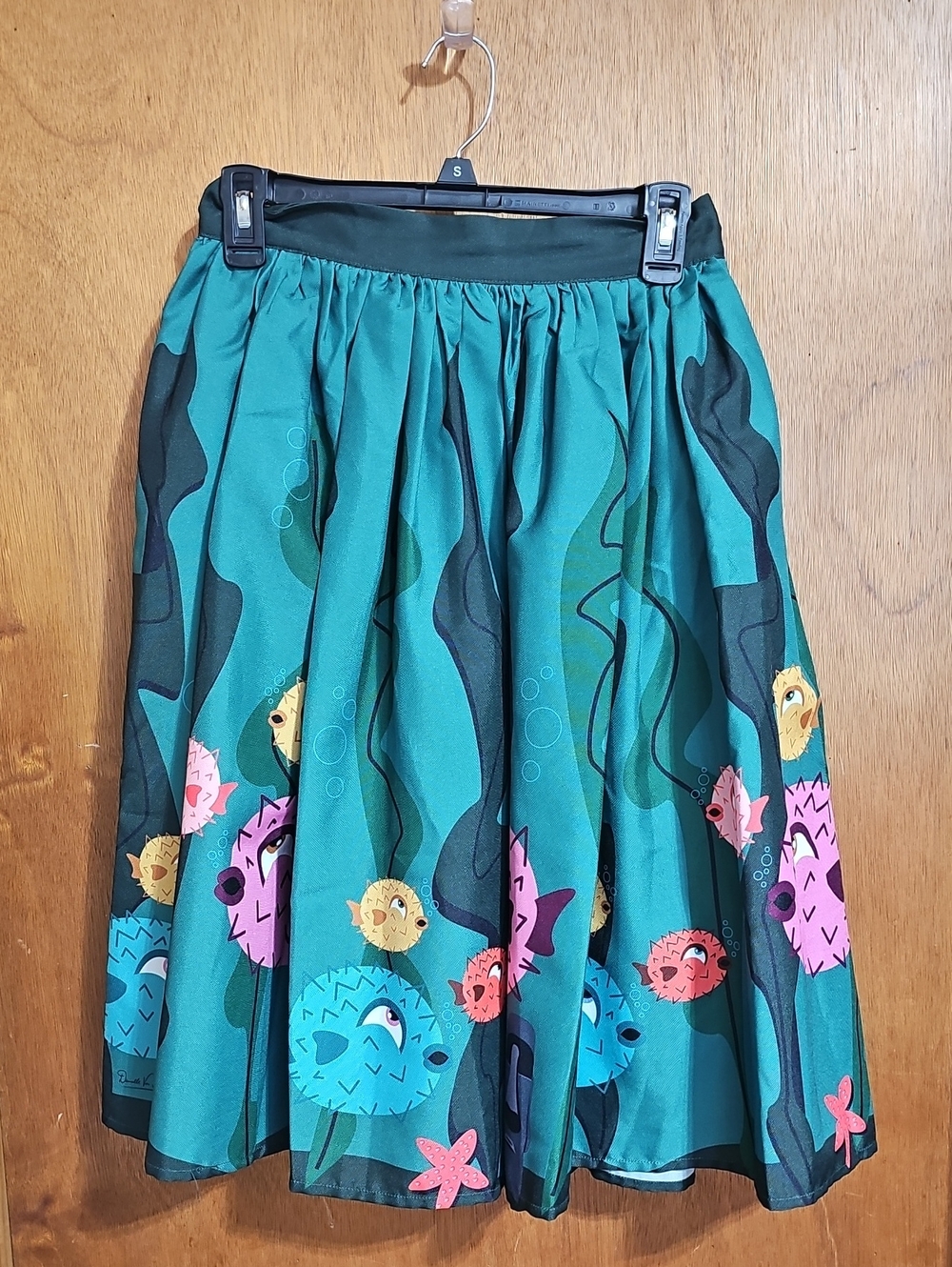 Women’s Teal Circle Skirt with Puffer Fish Print